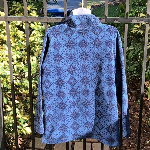 Women's Fleece Quarter Zip Blue with Navy Snowflake Print - Picture 3 of 7